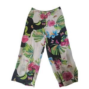 Spenser Jeremy 100% Silk Tropical Floral crop Pants Women's Size 8 3536